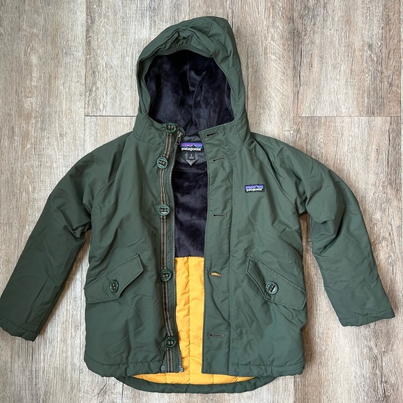 Patagonia Kids Small 7-8 Green, Yellow and Black Hooded Isthmus Coat